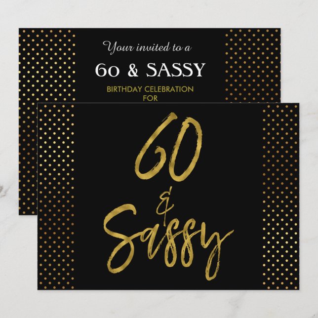 60 och inbjudan till Sassy Gold Foil Birthday (Fram/baksida)