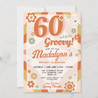 60 och känns Groovy Retro Födelsedag Inbjudningar