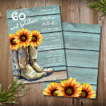 60 och ljummet Rustic Land Westerna solrosor Inbjudningar<br><div class="desc">60 Westerna solrosinbjudningar i Rustic Land har en rustik design av cowgirl-skor fyllda med vattenfärgade solrosor. Personlig genom att redigera texten i textrutorna för ditt 60 och fantastiska 60:e födelsedagsfest inbjudan. Skapat av Evco Studio www.zazzle.com/store/evcostudio</div>