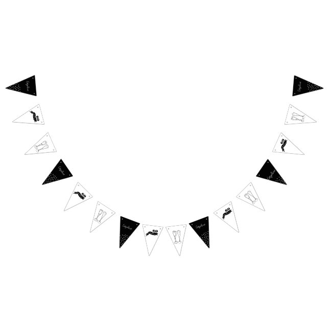 60 och mousserande Hand plockade Black and White Vimplar (Alla)