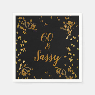 60 och Sassy 60:e födelsedag svart Faux Guld Pappersservett