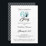 60 och Sassy | 60:e Födelsedagsfest inbjudan<br><div class="desc">En chic, elegant, 60-årsfotoinbjudan som du kan anpassa och skicka ut för din sextionde födelsedagsfest firande. Ord "60 och Sassy" i svart och blå glitter ställs in med modern typografi. Det finns ett förfinat svart och vitt geometriskt mönster på baksidan av kortet. Matchningsprodukter och annat färg finns i vår butik....</div>