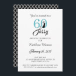 60 och Sassy | 60:e Födelsedagsfest inbjudan<br><div class="desc">En chic, elegant, 60-årsfotoinbjudan som du kan anpassa och skicka ut för din sextionde födelsedagsfest firande. Ord "60 och Sassy" i svart och blå glitter ställs in med modern typografi. Det finns ett förfinat svart och vitt geometriskt mönster på baksidan av kortet. Matchningsprodukter och annat färg finns i vår butik....</div>