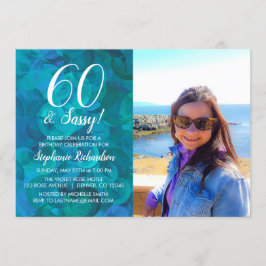 60 och Sassy Abstrakt Ocean Blue Photo Birthday Inbjudningar