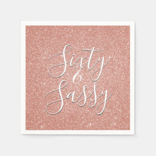 60 och Sassy Birthday Ro Guld Rosa Glitter Pappersservett