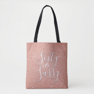 60 och Sassy Birthday Ro Guld  Rosa Glitter Tygkasse