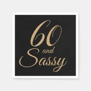 60 och Sassy Black Guld Glitter Födelsedagsfest Pappersservett