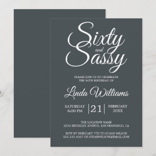 60 och Sassy Black White Chic 60:e Födelsedagsfest Inbjudningar