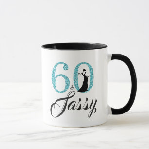 60 och Sassy Blue Glitter 60:e födelsedagen Mugg