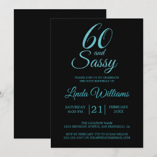 60 och Sassy Blue Glitter 60:e Födelsedagsfesten Inbjudningar
