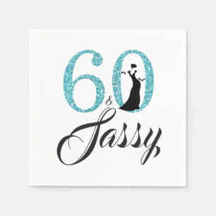 60 och Sassy Blue Glitter Födelsedagsfest Pappersservett