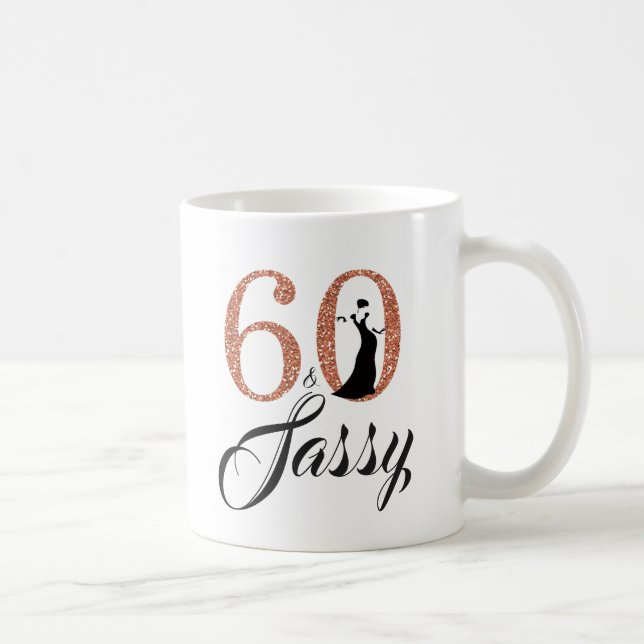60 och Sassy Copper Glitter 60:e födelsedagen Kaffemugg (Höger)