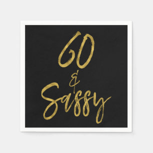 60 och Sassy Gold Foil Birthday Napkins Pappersservett