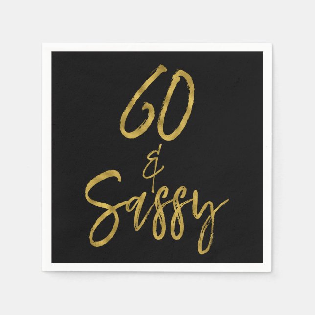 60 och Sassy Gold Foil Birthday Napkins Pappersservett (Framsidan)