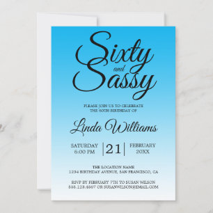 60 och Sassy Himmel Blue Ombre 60:e födelsedagen Inbjudningar