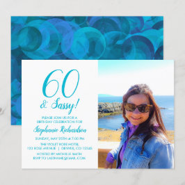 60 och sassy Ocean Blue Teal Namn Photo Birthday Inbjudningar