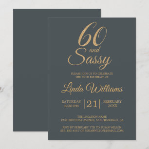 60 och Sassy Off-Black Guld 60:e Födelsedagsfesten Inbjudningar