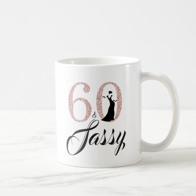 60 och Sassy Rosa Glitter 60:e födelsedagen Kaffemugg (Höger)