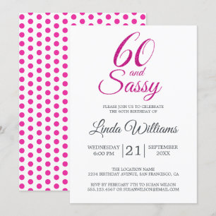 60 och Sassy Rosa Glitter 60:e Födelsedagsfesten Inbjudningar