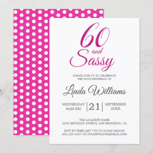 60 och Sassy Rosa Glitter 60:e Födelsedagsfesten Inbjudningar