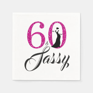 60 och Sassy Rosa Glitter Födelsedagsfest Pappersservett