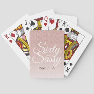 60 och Sassy Rosa Glitter Ombre Namn Monogram Casinokort