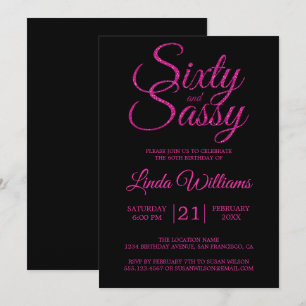 60 och Sassy Shock rosa 60:e Födelsedagsfesten Inbjudningar