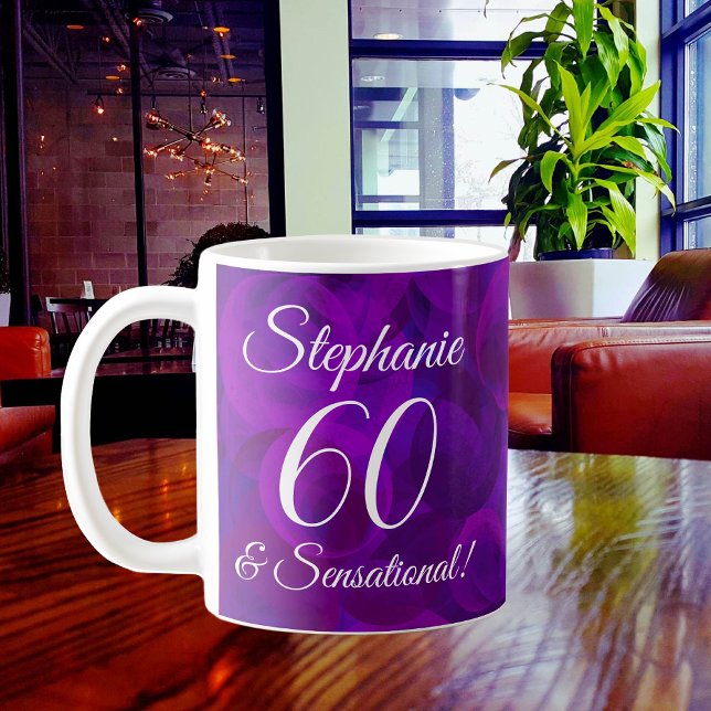 60 och Sensational Elegant Lila Birthday Kaffemugg (Skapare uppladdad)