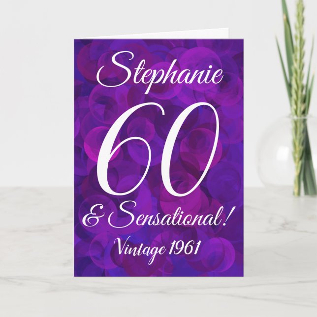 60 och Sensational Elegant Lila Birthday Kort (Framsida)