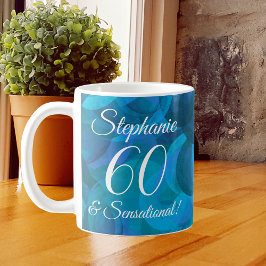 60 och Sensational Elegant Ocean Blue Birthday Kaffemugg