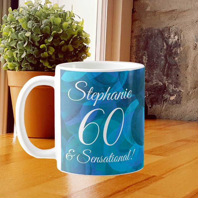 60 och Sensational Elegant Ocean Blue Birthday Kaffemugg (Skapare uppladdad)
