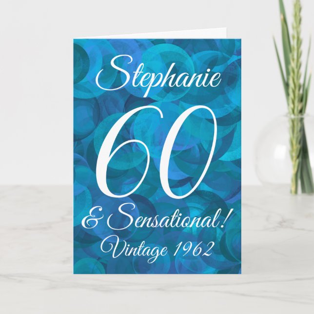 60 och Sensational Elegant Ocean Blue Kort (Framsida)