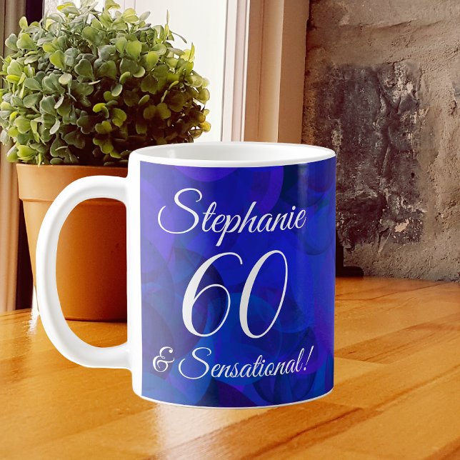 60 och Sensational Elegant Royal Blue Birthday Kaffemugg (Skapare uppladdad)