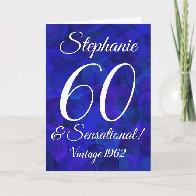60 och Sensational Elegant Royal Blue Kort (Framsida)