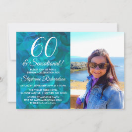 60 och Sensational Ocean Blue Photo Birthday Inbjudningar