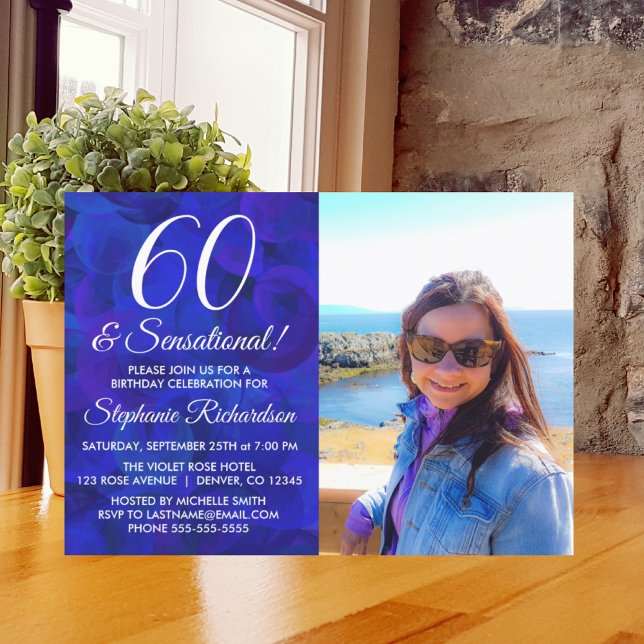 60 och Sensational Royal Blue Photo Birthday Inbjudningar (Skapare uppladdad)