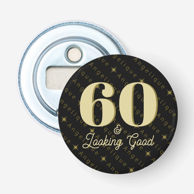60 och Tittar Bra Guld födelsedag Flasköppnare (Framsidan)