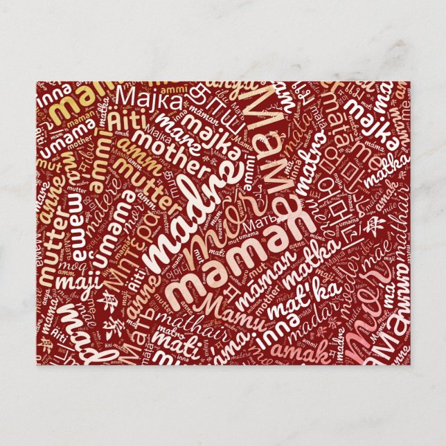 60 ord för 'moder' på olika språk helg vykort (Framsida)