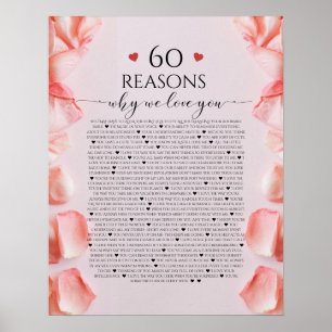 60 Orsaker till att vi kärlek din gåva, rosa för s Poster