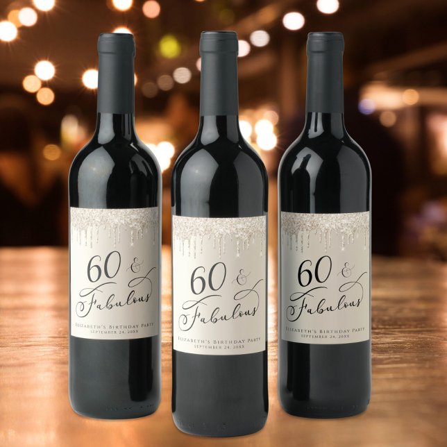 60 Personligen Guld Glitter vid födelsedag vid föd Vinflaska Etikett (Skapare uppladdad)