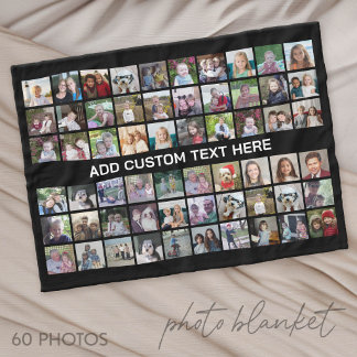 60 Photo Collage Grid - Black with White Text Fleecefilt