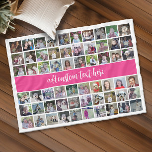 60 Photo Collage Grid - Script Text - shock rosa Fleecefilt