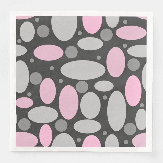 60, polka dots, grått och rosa pappersservett (Framsida)