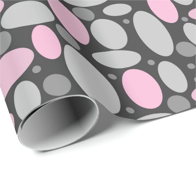 60, polka dots, grått och rosa presentpapper (Rullad Hörn)