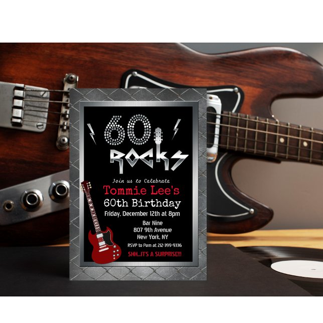 60 Rocks Rockstar Gitarr 60-års inbjudan (Skapare uppladdad)