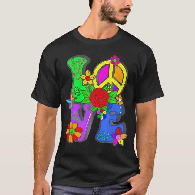 60:s 70:e Blomström Hippy Groovy Kärlek Peace Hip T Shirt (Framsida)
