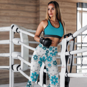 60:s Groovy Blue-Blommigt mönstrad Lagar Leggings