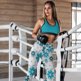 60:s Groovy Blue-Blommigt mönstrad | Lagar Leggings