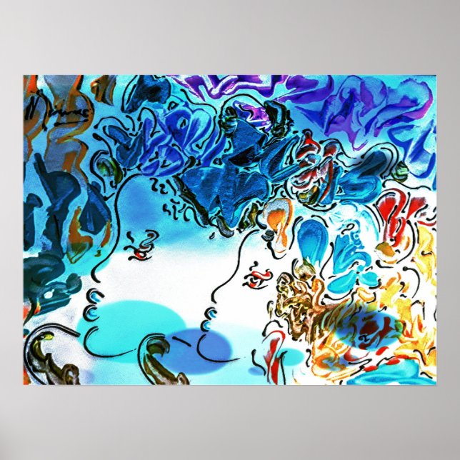 60 s Peter Max stil färgstarka vattenfärgsprofiler Poster (Framsidan)