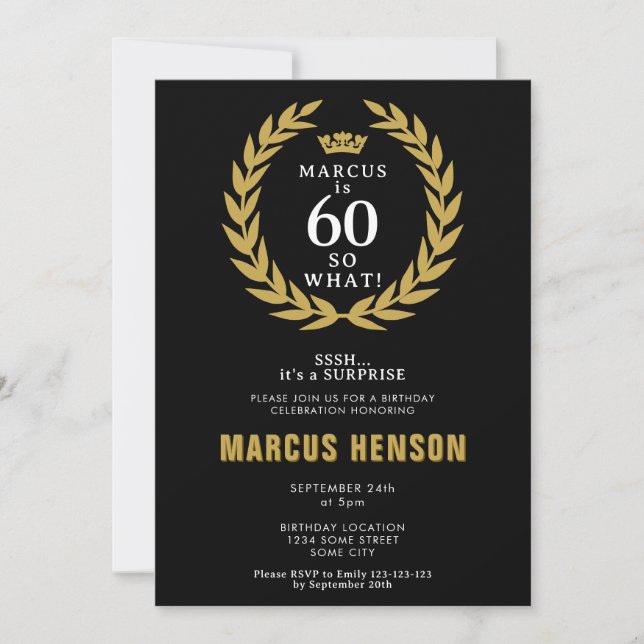 60 så Vad Rolig Lagerkrans 60-årsdag Inbjudningar (Framsida)